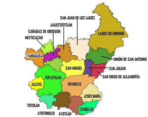 Municipios que conforman la Diócesis de San juan de los Lagos.